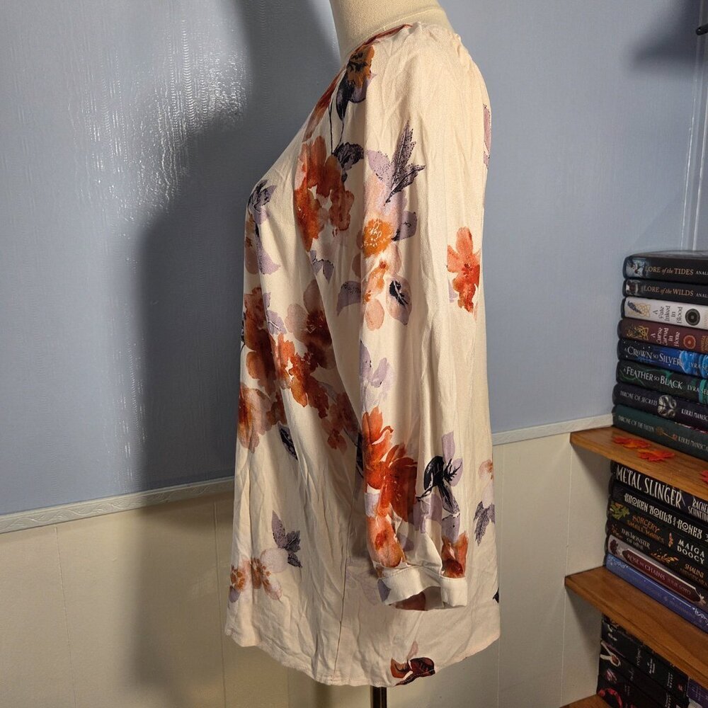 Papermoon Medium Off White Floral 3/4 Sleeve Summer Casual Chiffon Blouse - Picture 7 of 10